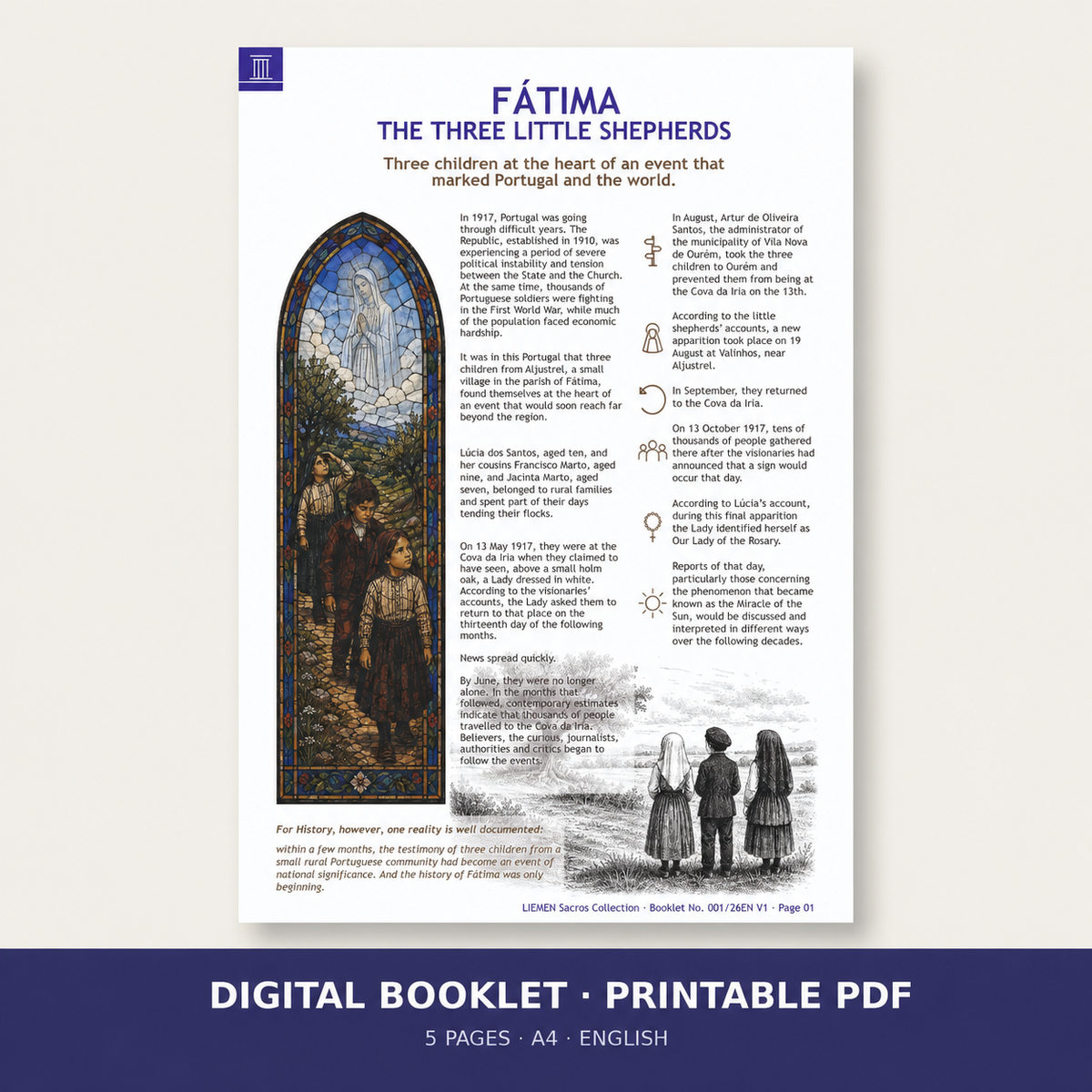 Caderno 001 — Fátima: Os Três Pastorinhos | PDF para impressão